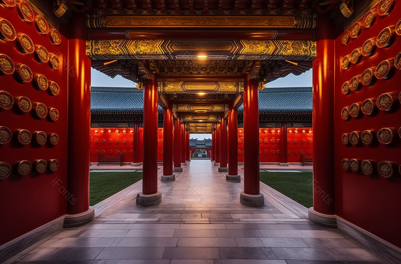 红色宫廷古典建筑走廊风景,高清,摄影图,摄影图片,图片大全,摄影图免费下载